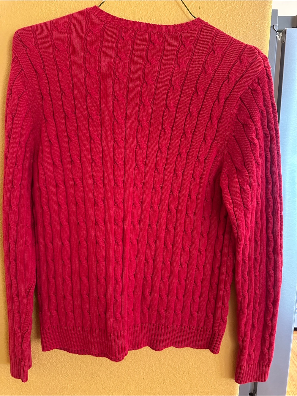 Chaps Women's Cable-Knit Crewneck Sweater in Red with Crest Patch - Picture 3 of 3